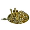 8-Inch Plain Brass Pooja Thali Set with Diyas, Kumkum Bowls, Agarbatti Stand & Accessories