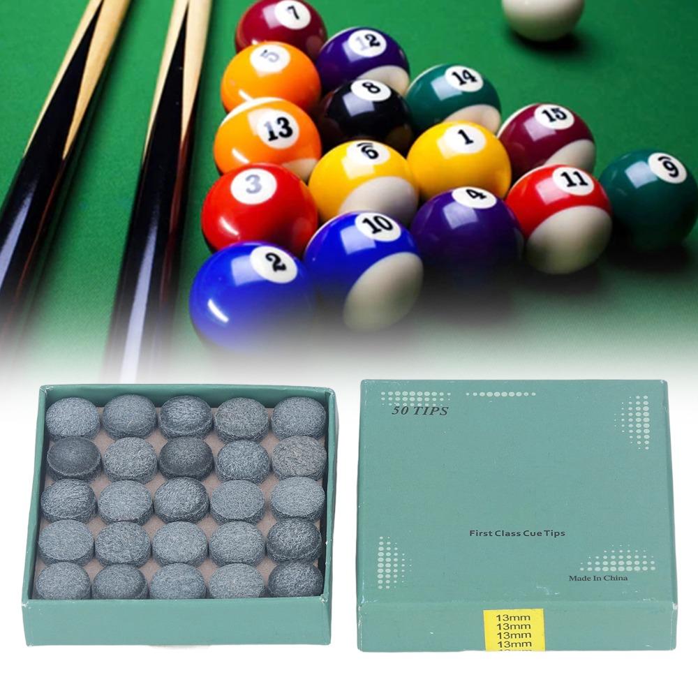 50PCS Leather Billiard Pool Cue Tips Glue-on Multiple Sizes Snooker Cue Tips Storage Box Pool Cue Tips Replacement Snooker Cues