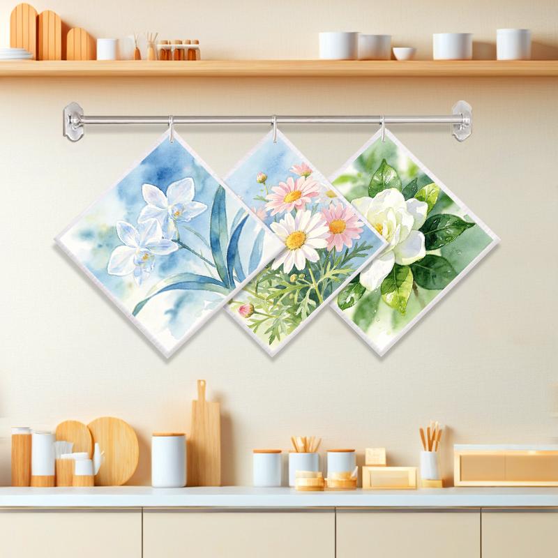 

6PCS Cleaning Dishcloths Reusable Kitchen Dish Towels Watercolor Floral Pattern Dishcloth Absorbent Lint Free Cloth Washable Duster Rags Tea Towels J141B-3PCS