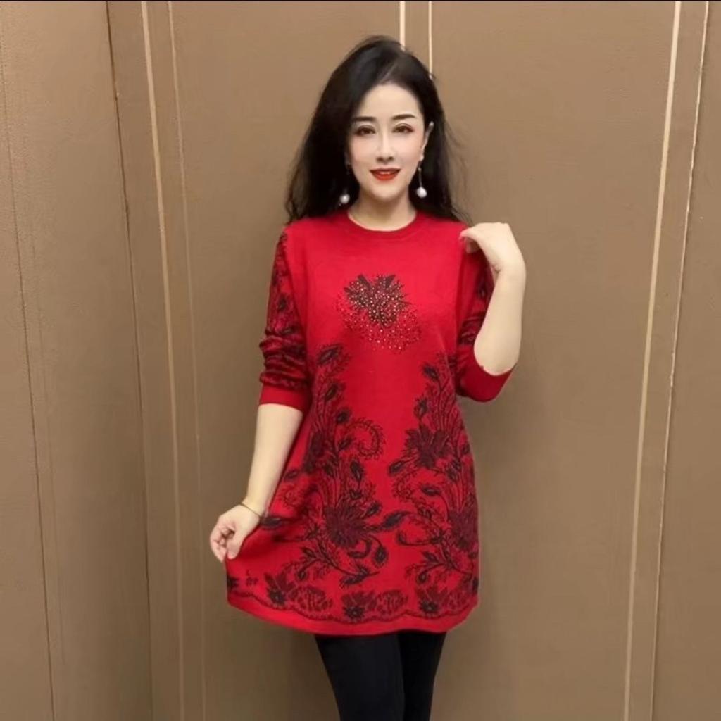 Western-style Autumn Winter Mid-length Elderly New Sweaters Versatile Fashionable Dresses Loose Knitted Bottoming