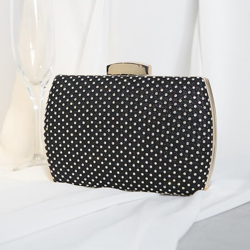 High-end Textured Square Hard Box Evening Clutch Sparkling Rhinestone Decor Chain Crossbody Handbag Women Formal Dress Purse For Banquet Wedding