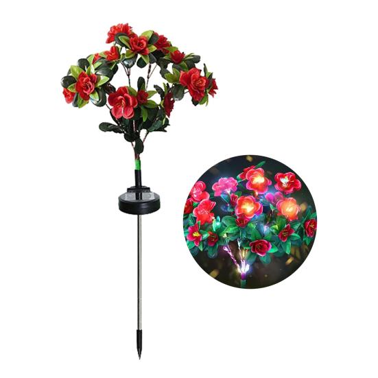 Solar Garden Bloom Light Artificial Azalea Flower Stake Lamp LED Waterproof Pathway Light for Yard Fence Patio Lawn Cemetery Decor