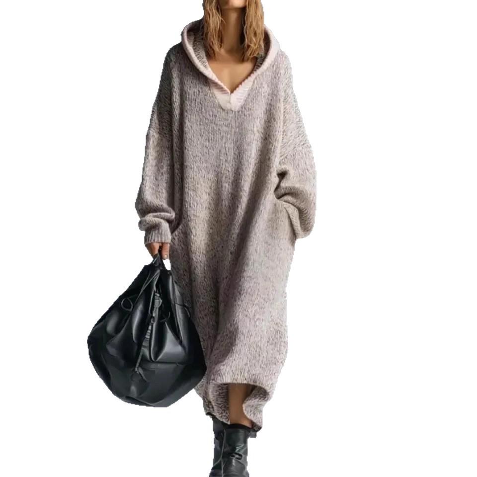 2025 European & American Casual Loose Hooded Knit Dress