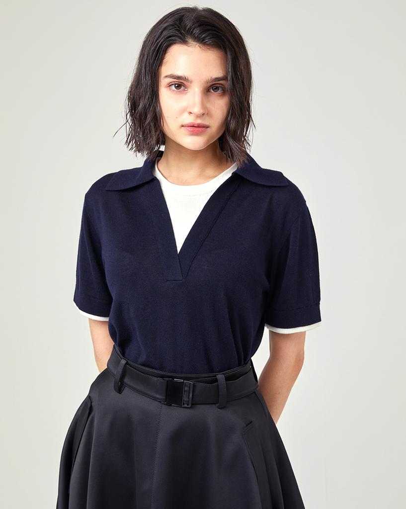 Lebeun Color Block Collar Knit Navy