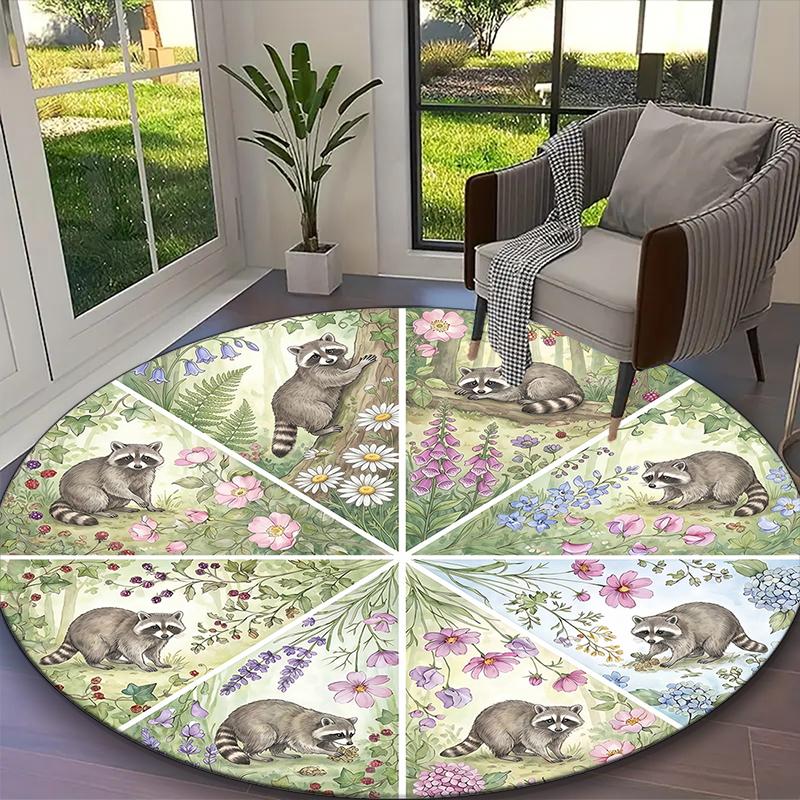 [1pc Cream Hedgehog Wildflower Office Carpet] Easy Maintenance Chair Rug for Conference Room Use, Durable Round Sofa Floor Mat