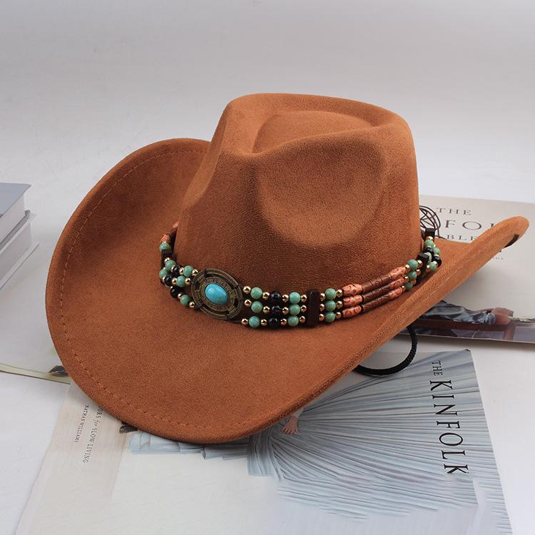 Western Cowboy Style Tibetan Bull Head Accessories Fashion Top Hat Autumn/Winter New Collection Deer Skin Velvet Large Edge Riding Hat