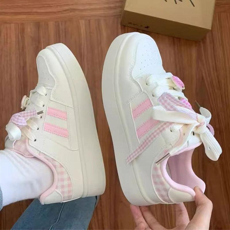 Milk Blue Platform Bread Shoes Women's Board Shoes New Hong Kong Style Versatile Leather Surface Student Leisure Sports