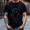 European Sizes Adult's Casual Crew Neck T-Shirt - Black Cat Print, Smooth Fabric - All-Season Wear | Regular Fit | Positioning Printing