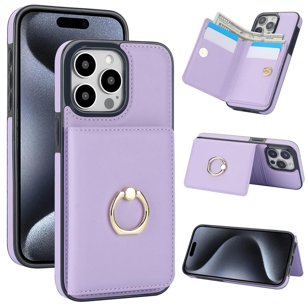 Ring Holder Cards Solt Wallet Leather Case For iPhone 15 Pro Max 14 Plus 13 12 11 XR XS 7 8 SE 2022 RFID Stand Bag Pocket Cover