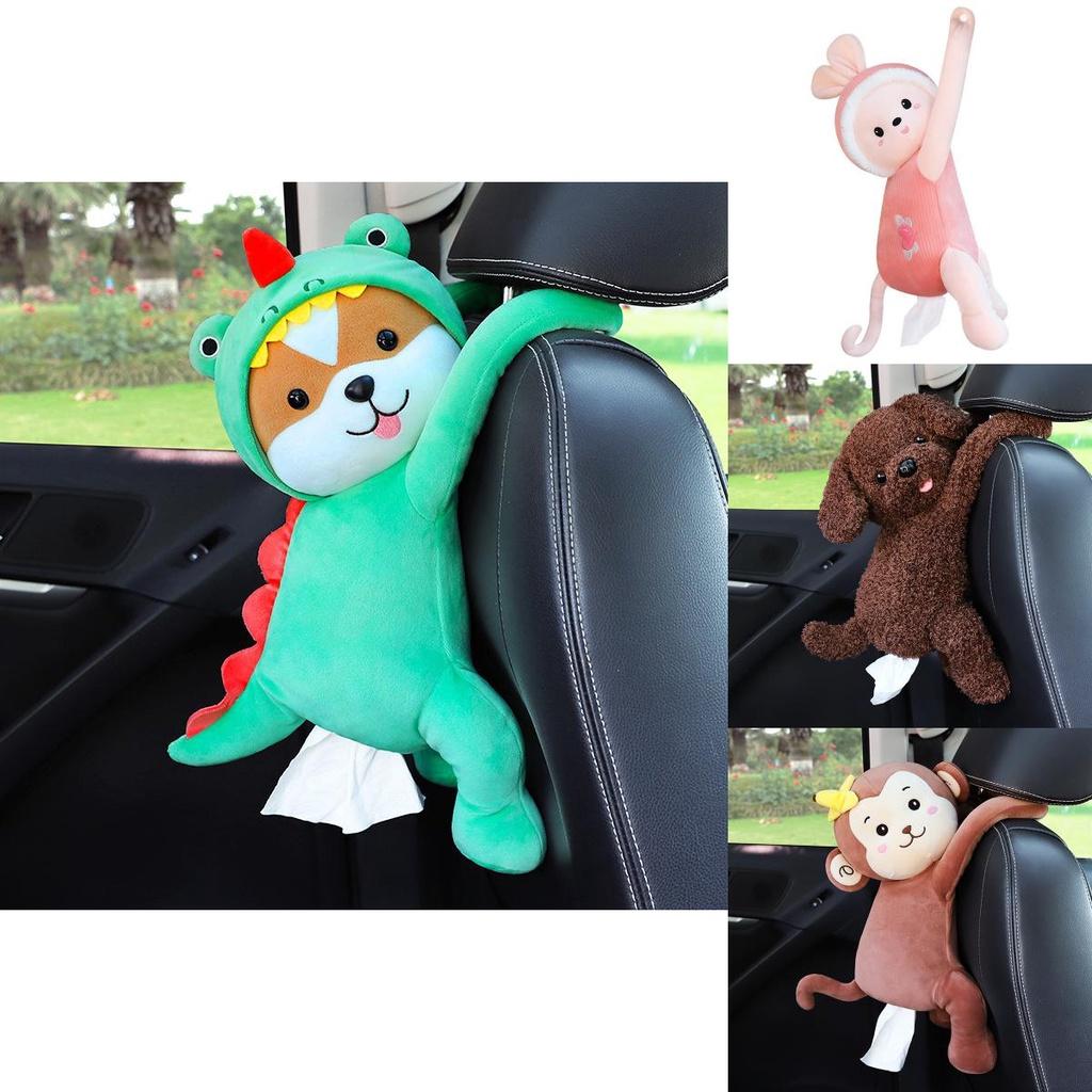 Cute Car Tissue Box For Backseat Plush Material Cartoon Character Design