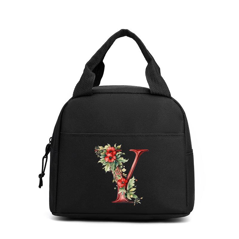 Trend niche print flower 26 letter pattern storage bag tote bag student lunch box bag portable