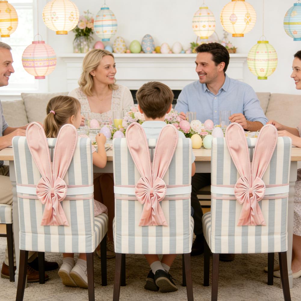 Stuhldekorationen Oster-Schleifenschmuck Hasenohren-Design Stuhldekoration für Party mit elastischen Bändern für Zuhause Restaurant