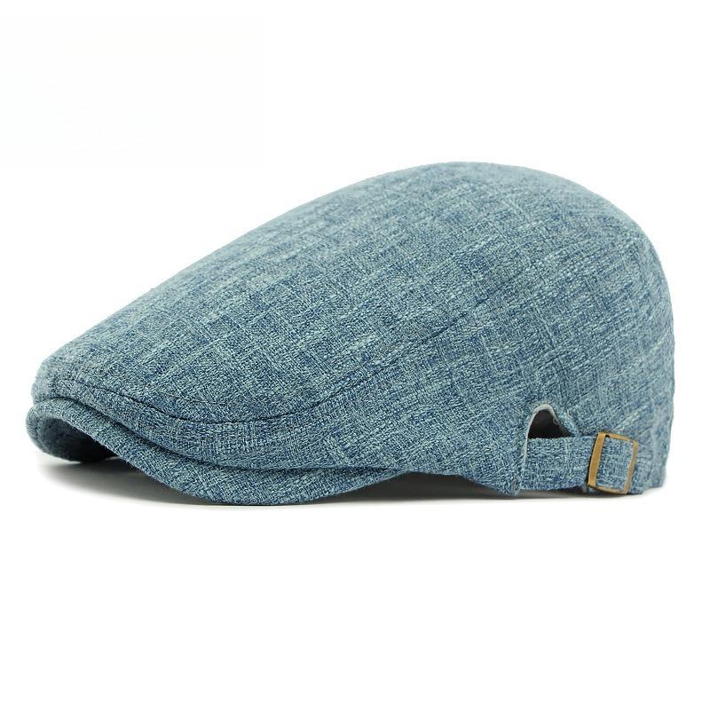 Unisex Big Head Friendly Linen Look Flat Cap Spring Summer Breathable Ivy Cap Adjustable Retro British Beret Cabbie Hat