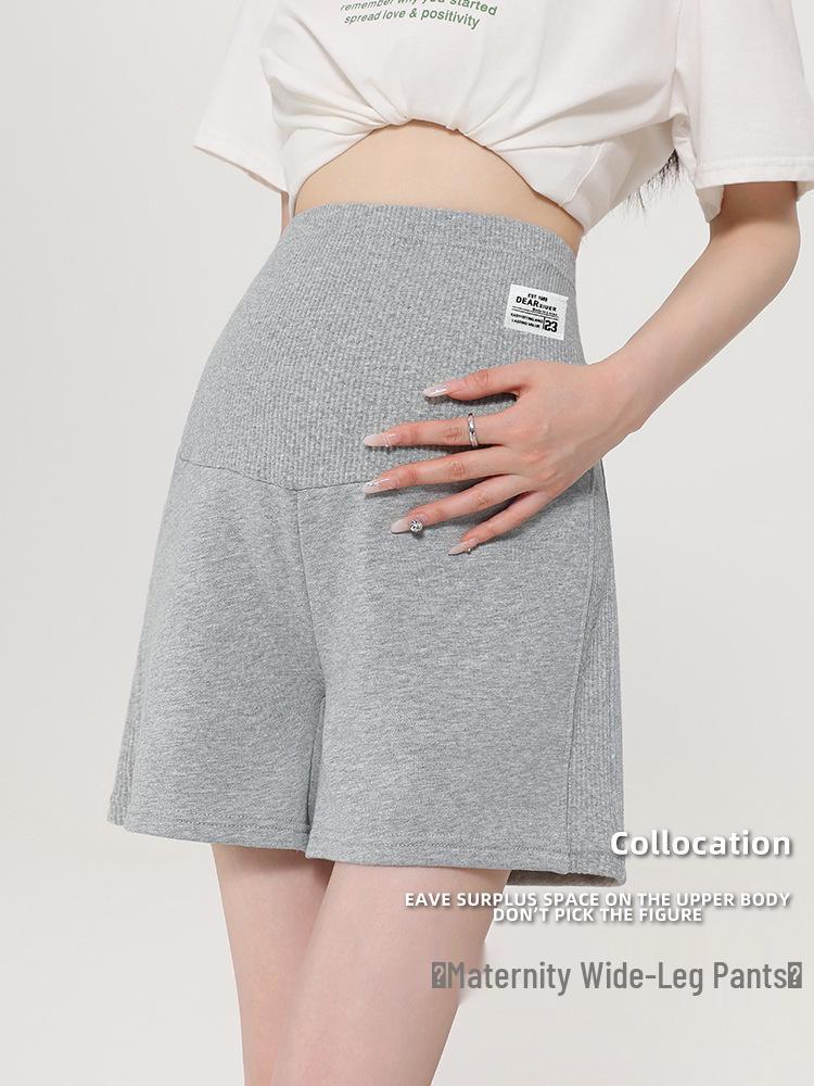 Maternity Casual Wide-Leg Cotton Shorts - Solid Color, Three-Quarter Length, Summer Wear