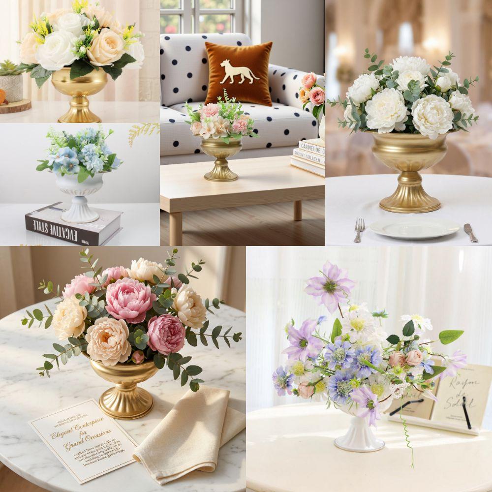 Ornaments Retro Flower Vase High-footed Metal Urn-shaped Vase Elegant Luxury Flower Pots Hotel