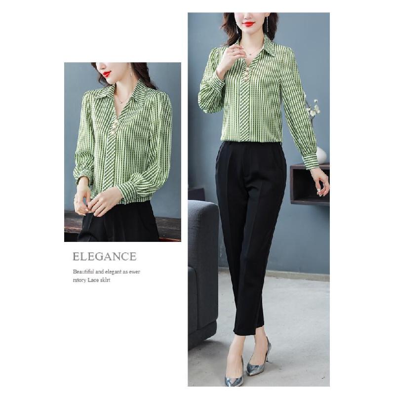 Striped Shirt for Women Spring and Autumn 2026 New Fashion Casual Chiffon Long Sleeve Blouse