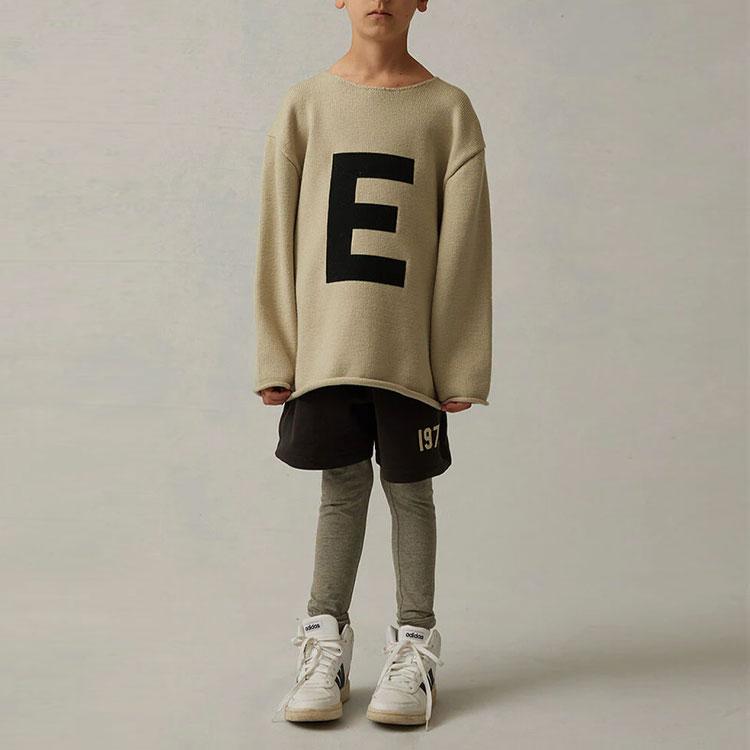 Fear Of God Essentials Big E Sweater Wheat Solid Color Letter Crew Neck Kids Sweater FOG-SS22-161