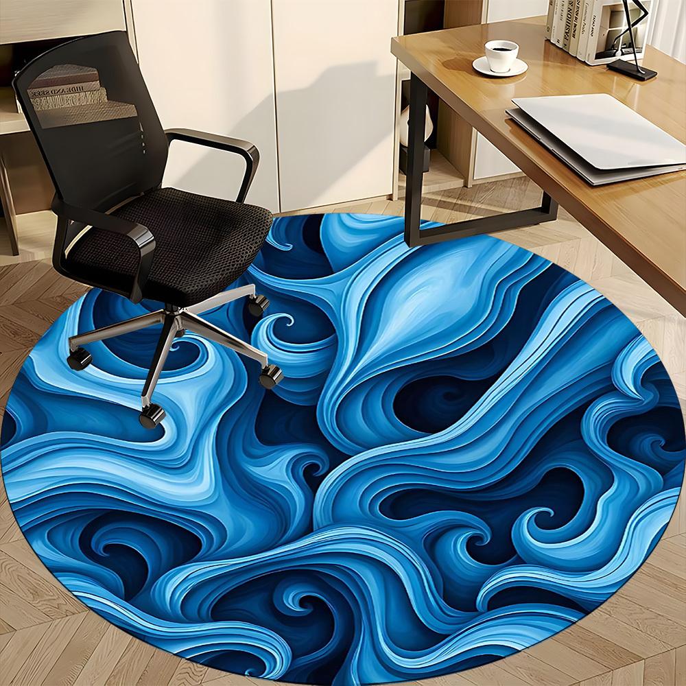 1PC Ocean Waves Pattern Office Round Area Rug, Mat Suitable For Office, Under Office Chairs Bedroom Living Room Home Decor, Room Deco