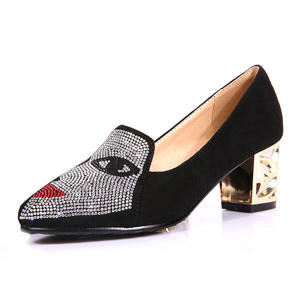 

Новые модные однотонные туфли со стразами, толстые женские туфли большого размера с неглубоким носком 35 чёрный