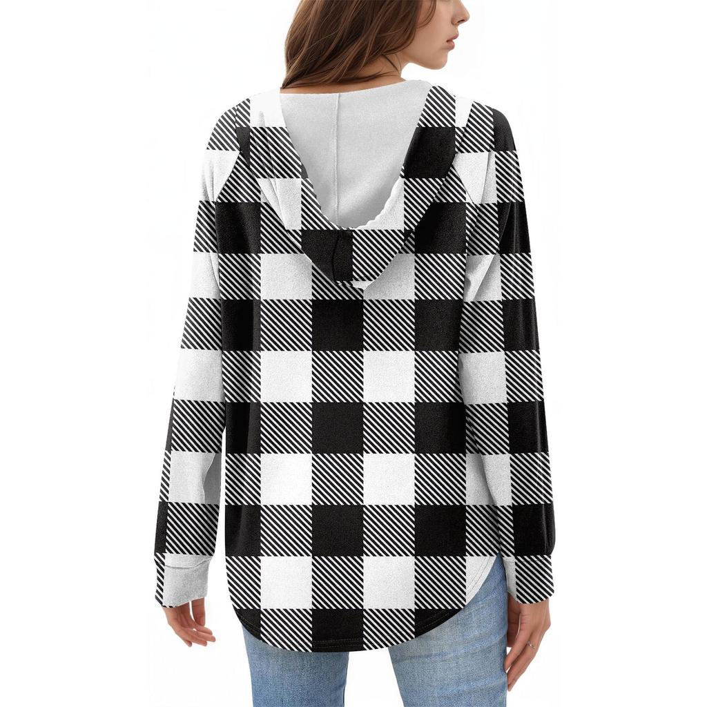 Damenmode Damen Leichter Langarmpullover mit Taschen Preppy Graphic Hoodie