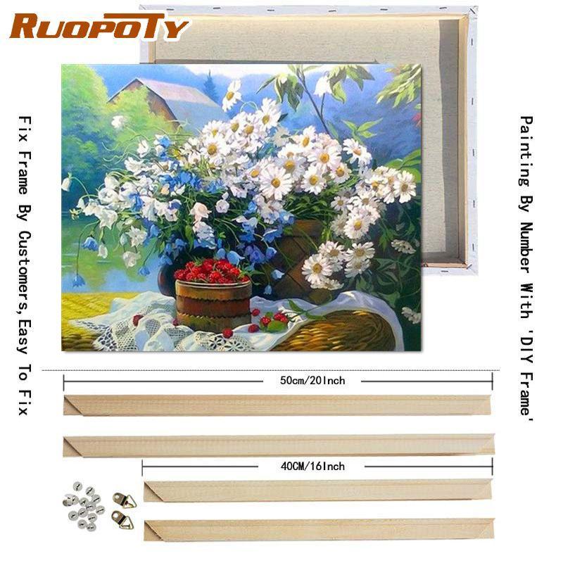 RUOPOTY Oil Painting By Numbers Flower Acrylic On Canvas DIY Frame Wall Art Picture By Numbers Daisy Children's Room Decor