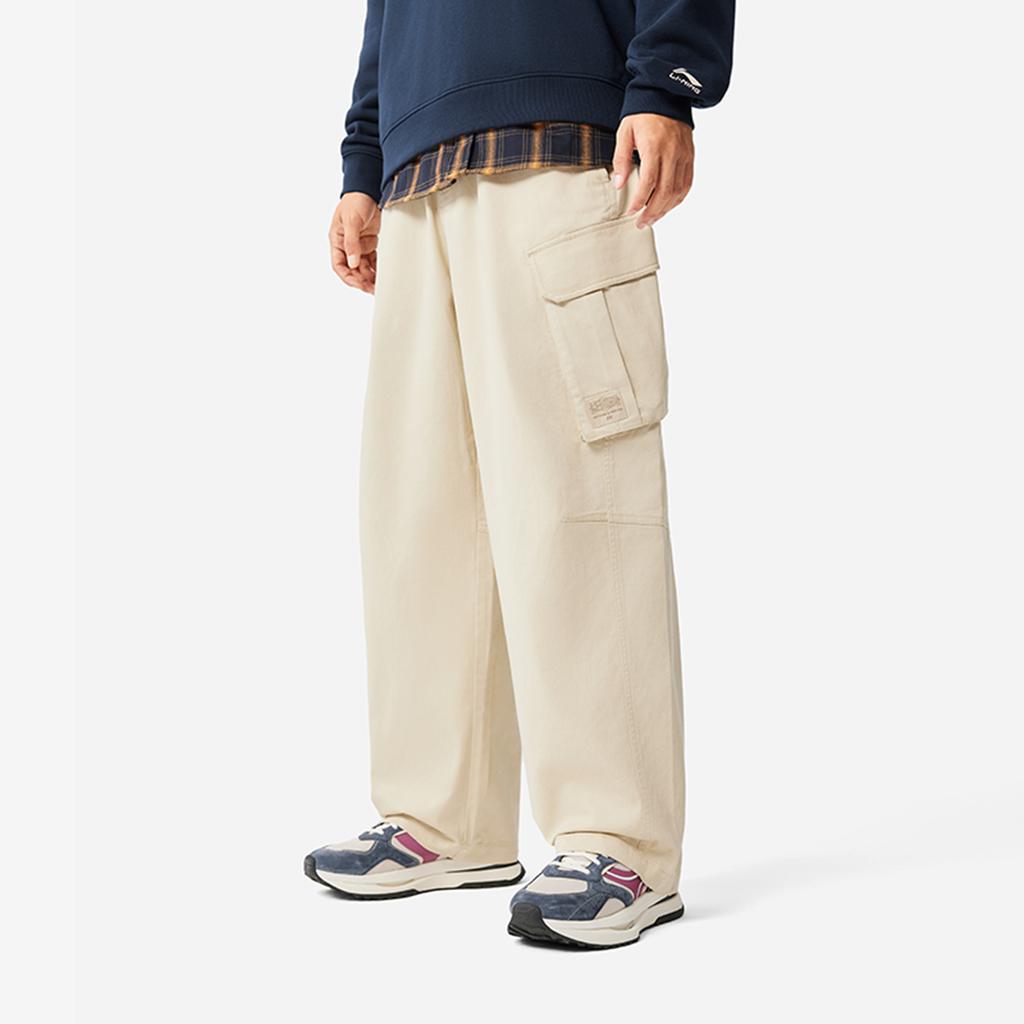 Li Ning Sports Lifestyle Series American Retro Fashion Versatile Solid Color Early Spring Mid Waist Straight Leg Cargo Pants Men Bottoms AKXV133-1