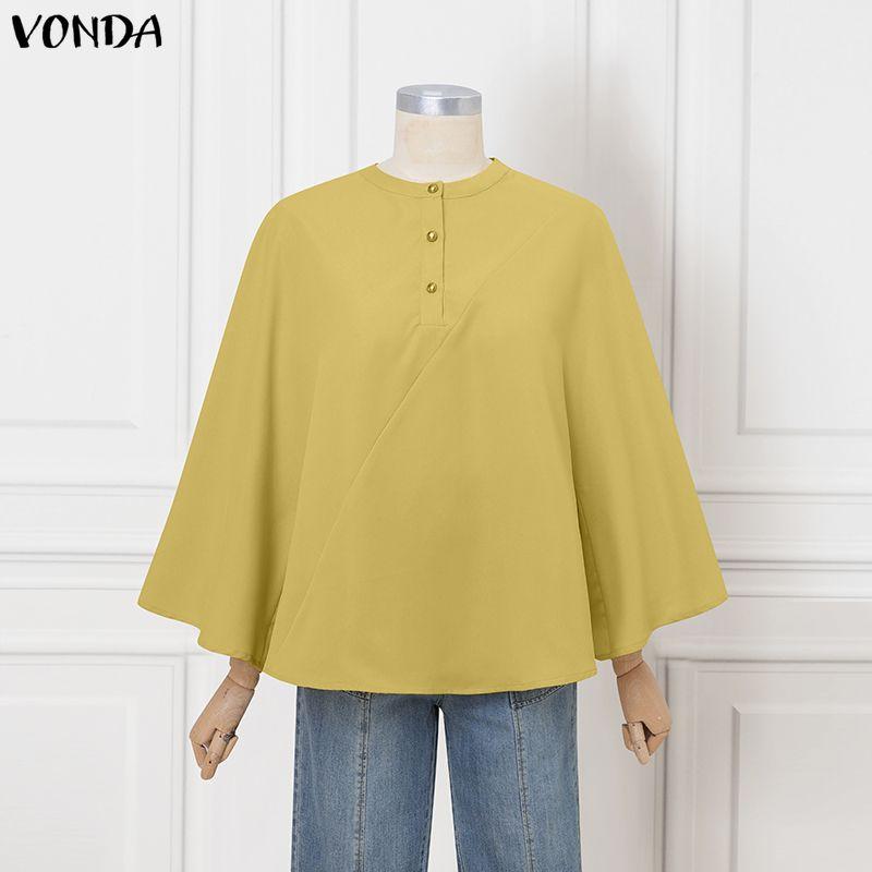 VONDA Women Round Neck Batwing Sleeve Casual Loose Oversized Blouse Tops M жёлтый