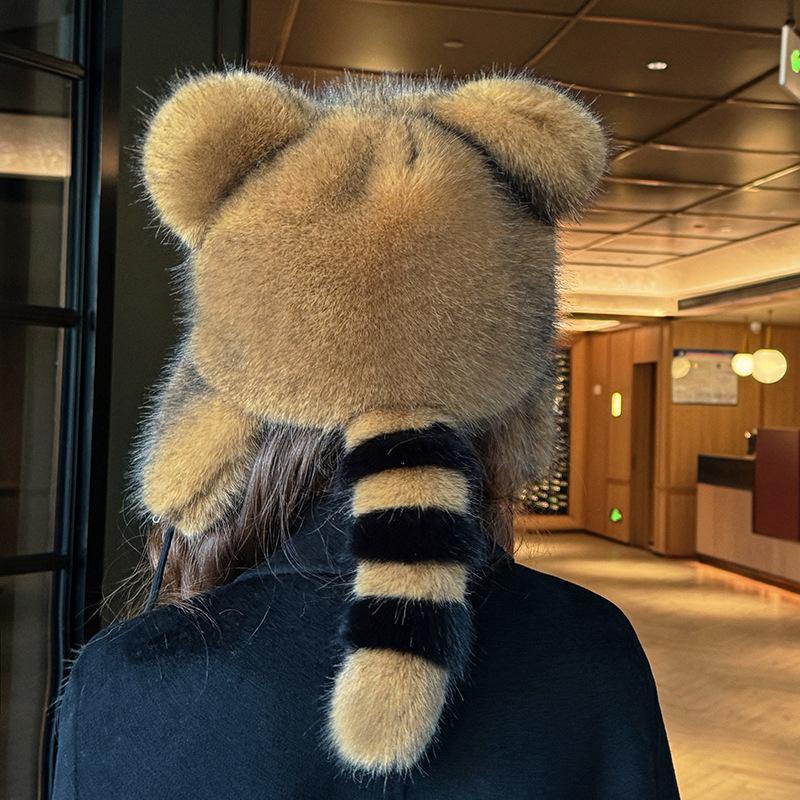 

Шапка для защиты ушей енота, зимняя теплая шапка из шерсти енота коричневый