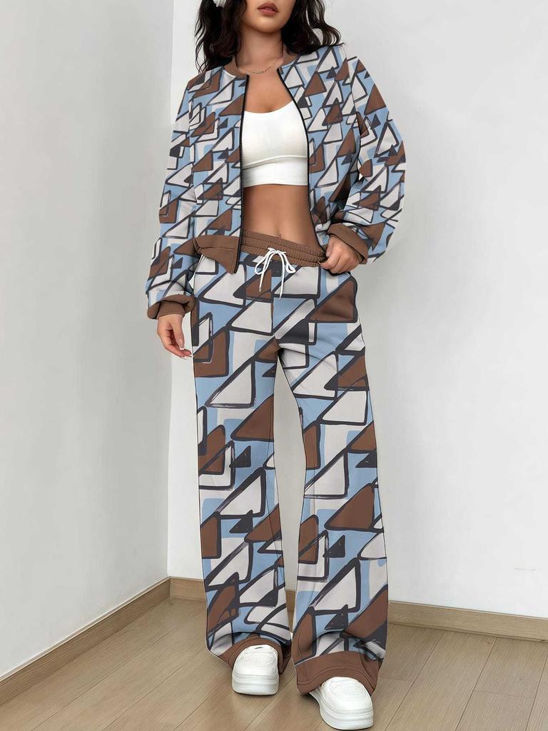 Grid New Autumn And Winter New European And American Women'S Clothing Striped Printing Suit Women