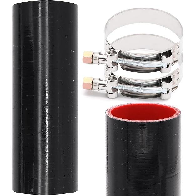 ID 3Inch 4-Ply Straight Coupler Silicone Hose 5Mm Thickness 12Inch Length With 2 X Stainless Steel T-Clamps (3Inch(76Mm))