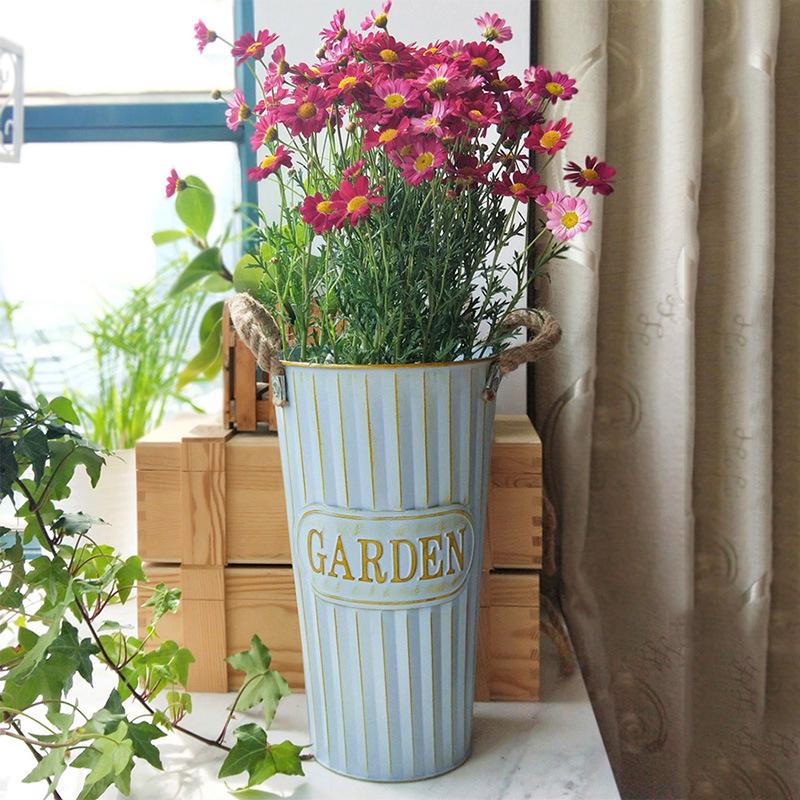 Hydration Bucket Retro Wrought Iron Flower Vase for Home Decor and Arrangements - Extra Large Dried Fresh Floral Display Cylinder