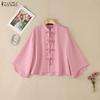 ZANZEA Women Casual Stand Collar Solid Color Loose Long Sleeve Blouse