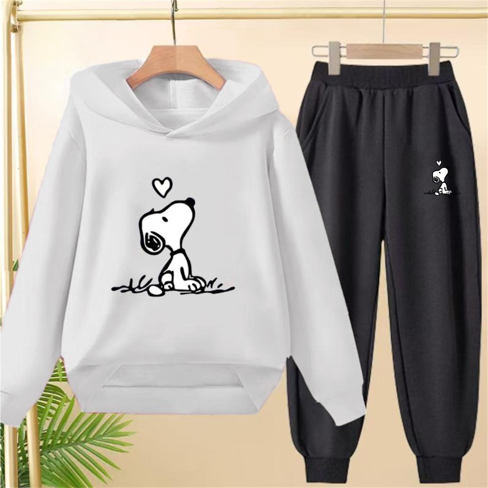 Children Snoopy Print Black Hoodie Pullover Boys Girls Coat Sweatshirt+Pants Toddler Clothes Autumn Winter Leisure Set