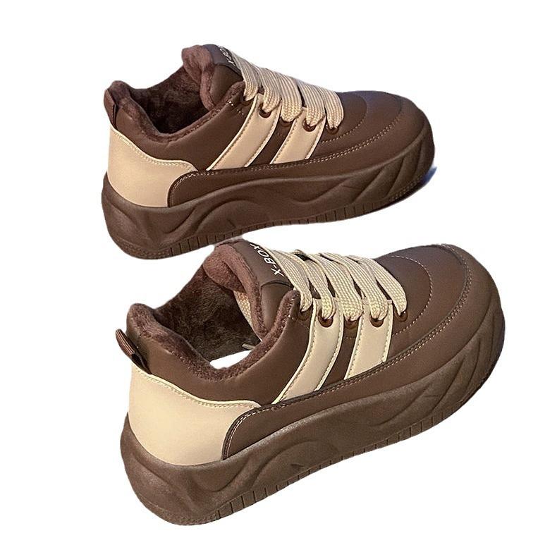 Platform Bread Cotton Shoes Autumn and Winter New Versatile Student Soft-soled Casual Board Shoes Women's Velvet Thickened Board Shoes
