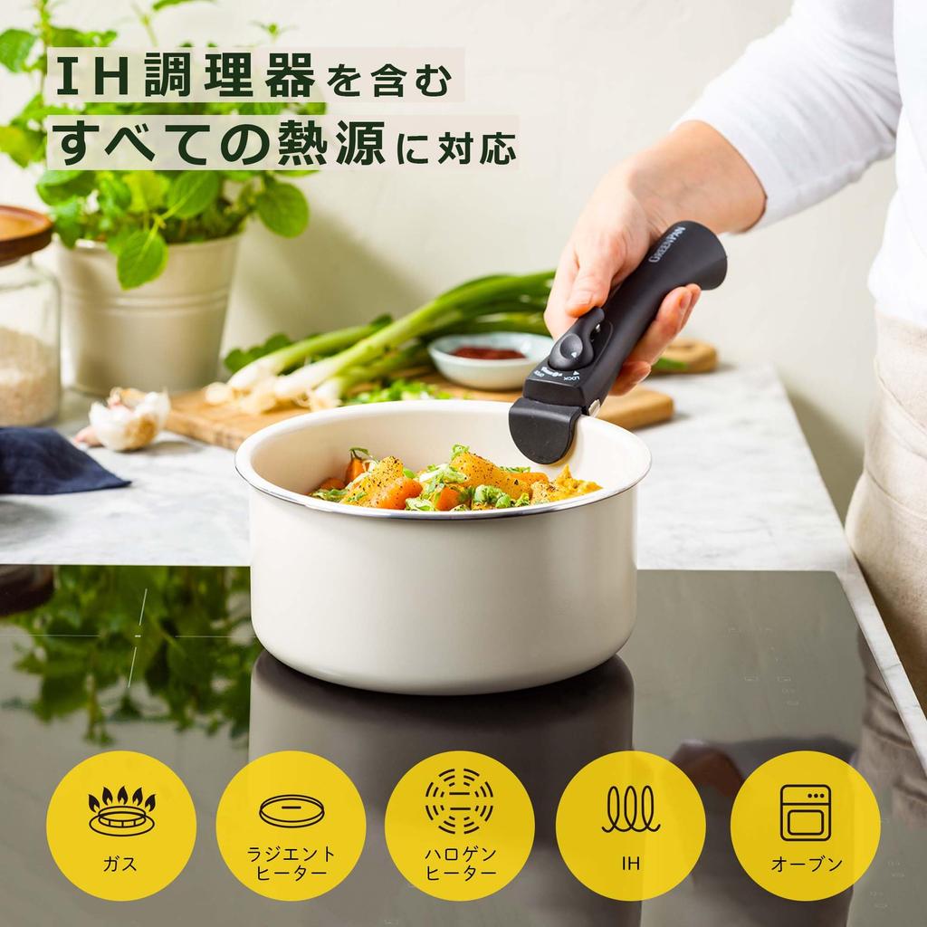 GreenPan 16cm Pot and Saucepan, Induction & Gas Compatible, Removable Handle, [Click Chef], Dishwasher Safe, Ceramic Coating, PFAS-Free, Stackable Sto