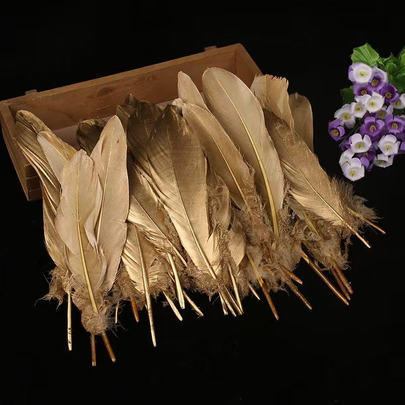Gold Feathers, 50 PCS Natural Goose Feathers for DIY Wedding Decorations, Angel Wings & Fairy Crafts