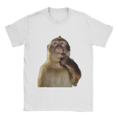Funny Thinking Monkey Meme Graphic T-Shirt Realistic Animal Meme Casual White Cotton Unisex T-shirts