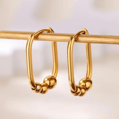 Geometric Beads Hoop Earrings For Women Gold Color Stainless Steel  Bead Earring Luxury Wedding Christmas Party Jewelry Gift