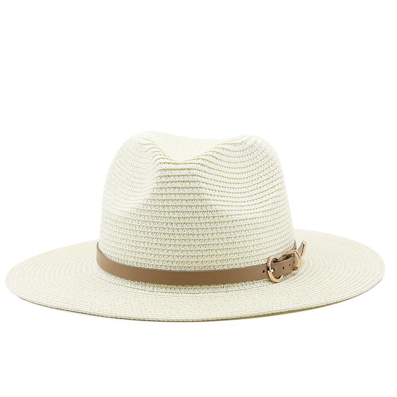 New look khaki fashion casual versatile big edge flat edge top hat travel beach sun protection Panama sun hat