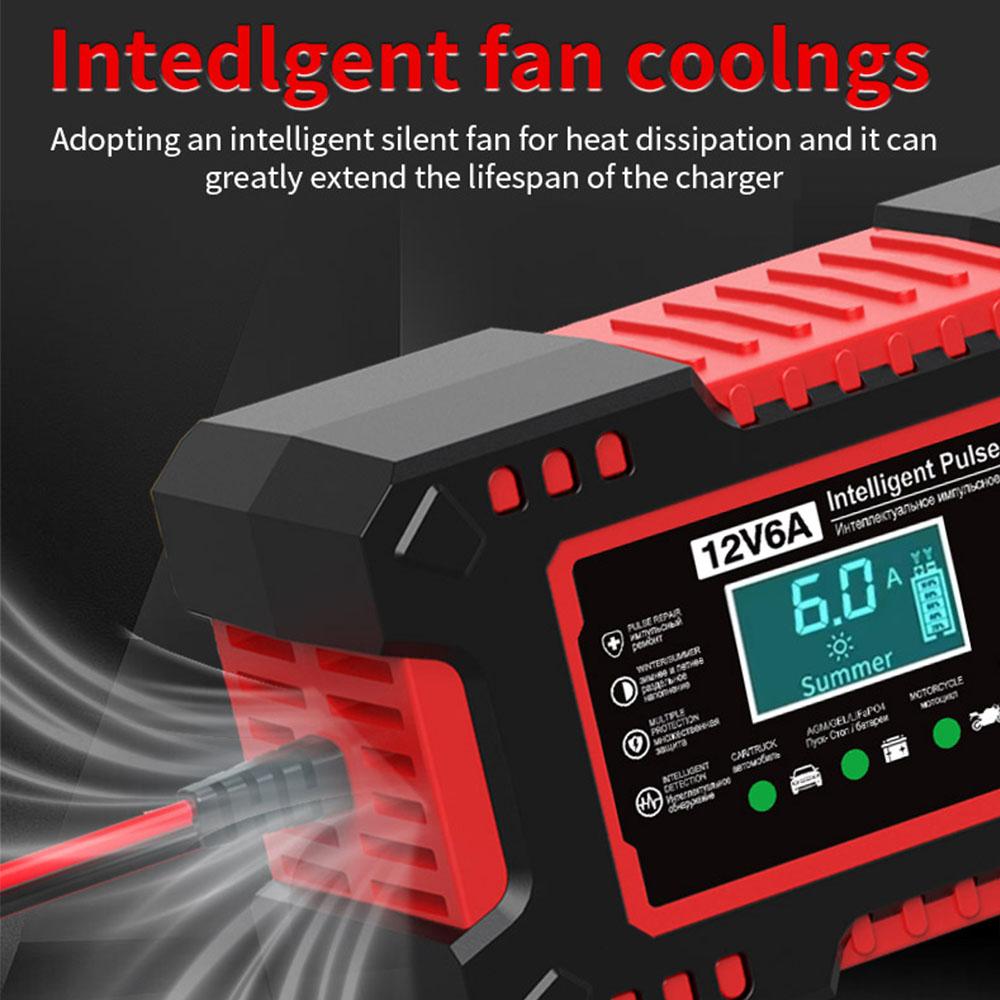 Voltage Temperature Detection 12V 6A Car Battery Charger Multiple Protection Digital LCD Display For Car SUV Motorcycle Truck Intelligent Pulse Repair