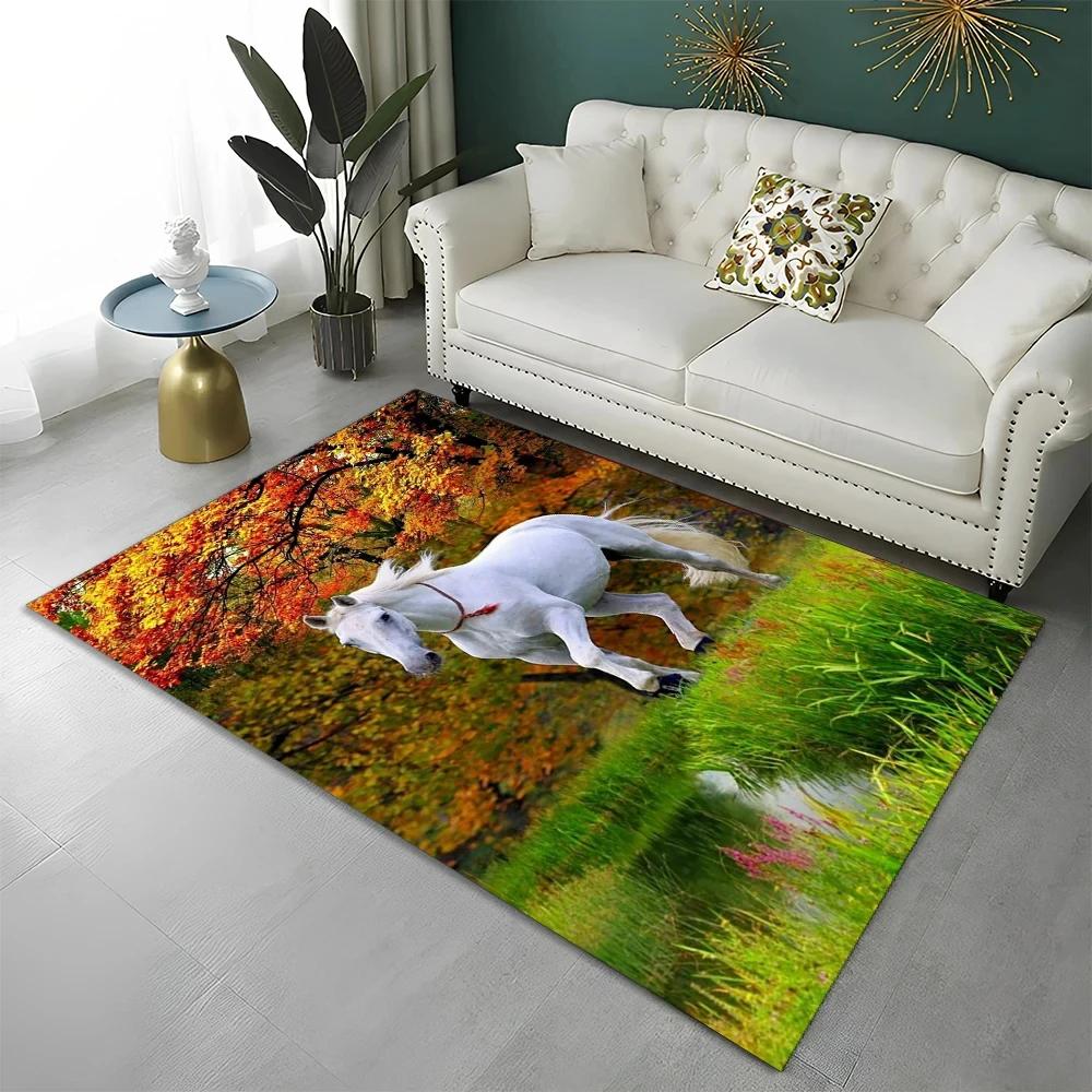 Running Horse Carpet Farm Animal Area Rug for Home Playroom Living Room Bathroom Bedroom Sofa Doormat Decor, Non-slip Floor Mat