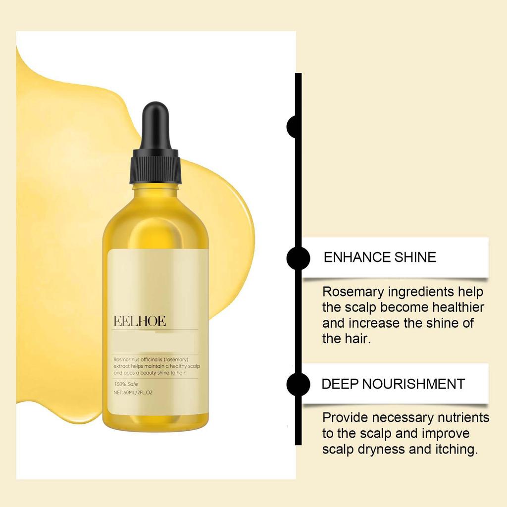 EELHOE plant extract Rosemary hair care essential oil soothes dry scalp, improves dry hair, knotted home care, soft, fluffy and brightens hair 60ml