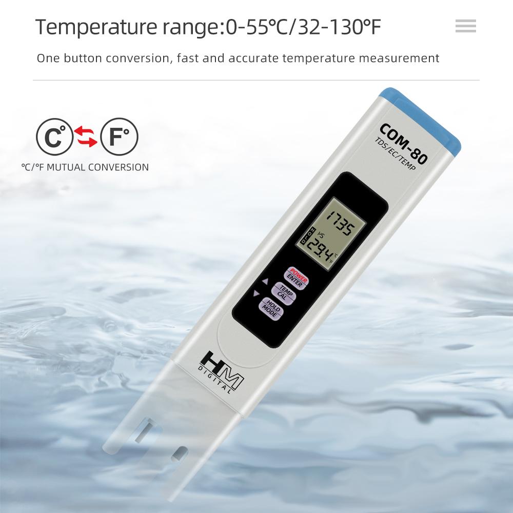 HM Digital 3 In 1 Water Quality Tester Portable TDS EC Temp Meter COM-80 Hydrotester Water Test Pen for Aquaclture Laboratory