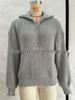 Women's Knitted Polo Collar Zipper Sweater: Solid Color, Loose Fit, Long Sleeve