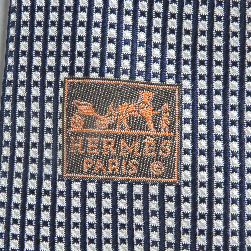 Pristine HERMES Tie Regular Tie Bron Marine Silk Mens 758738T Used