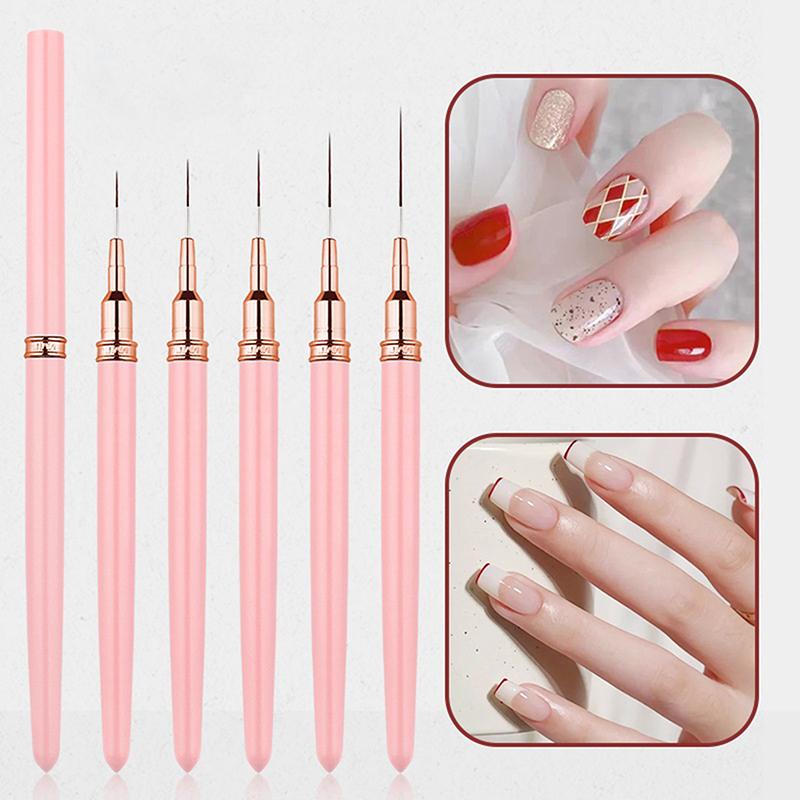 1/5Pcs 7/9/11/15/25Mm Nail Liner Brush Set Drawing Lines Stripe Painting Flower Pen Nail Art Manicure Metal Handle
