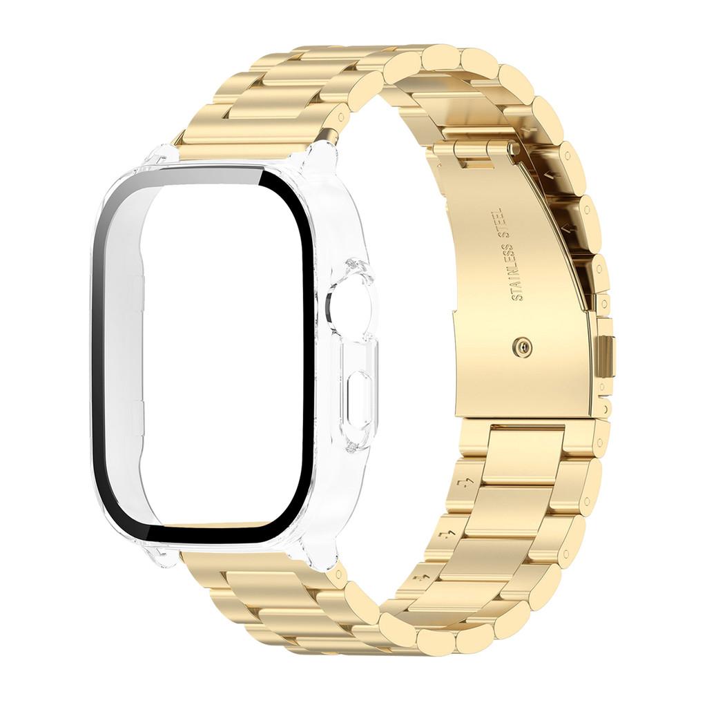 For Realme Watch 5 Case with three-jeweled Stainless Steel Band Full Protection Shell PC Cover and Milanese Loop Strap Set