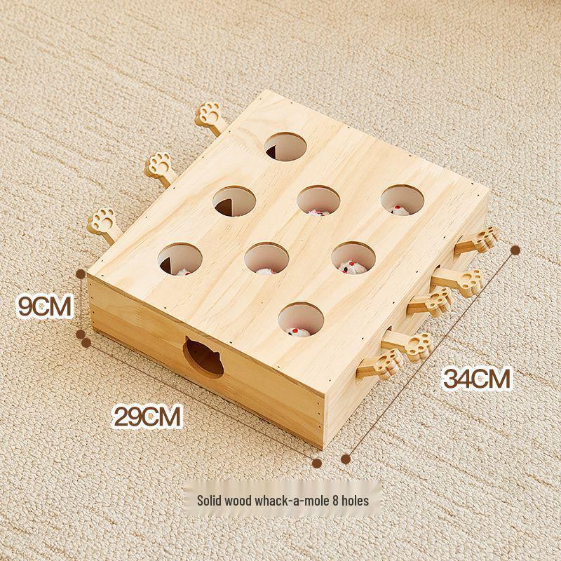 Interactive Solid Wood Cat Whack-a-Mole Toy for Pets and Children