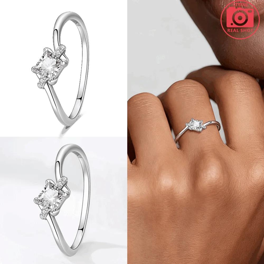 Authentic Ring copper White Heart Zircon Ring Exquisite Teardrop Womans Open Ring Anniversary Fine Gift Accessory