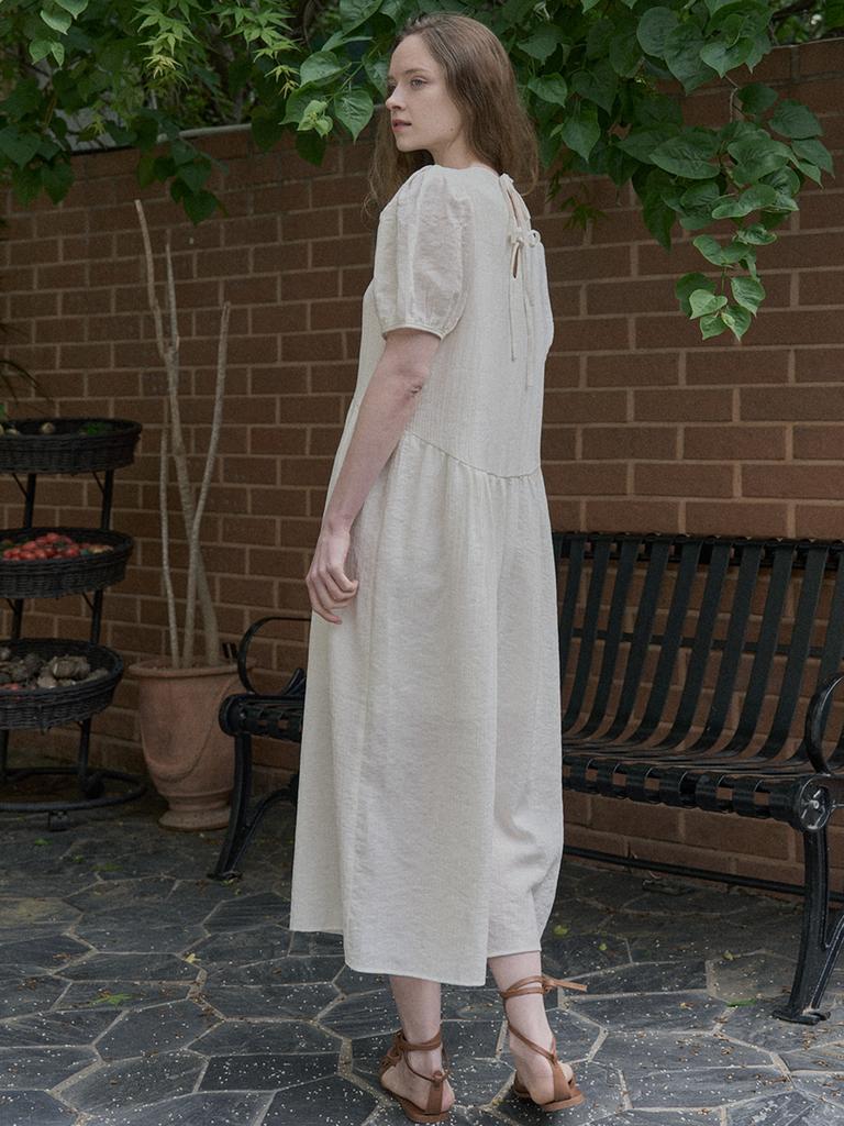 Avang Ribbon Puff Long Dress - Ivory